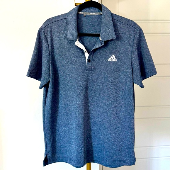 Men's Heather Blue Preppy Golf Short Sleeve Moisture Wicking Polo Shirt Size M - Picture 1 of 7